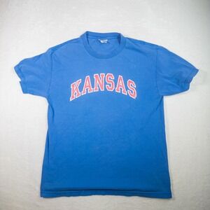 Vintage Kansas Jayhawks Crew Neck T-Shirt Adult L‎ Blue Graphic Tee